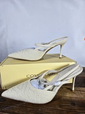 Cosy Island Women's Cream Slingback Pointed Toe Heels Size 11